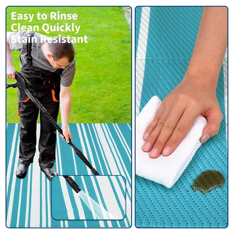 Outdoor Rug Waterproof Mat Outside Rugs for Patio Camping Balcony Modern Strip Plastic Straw Rug
