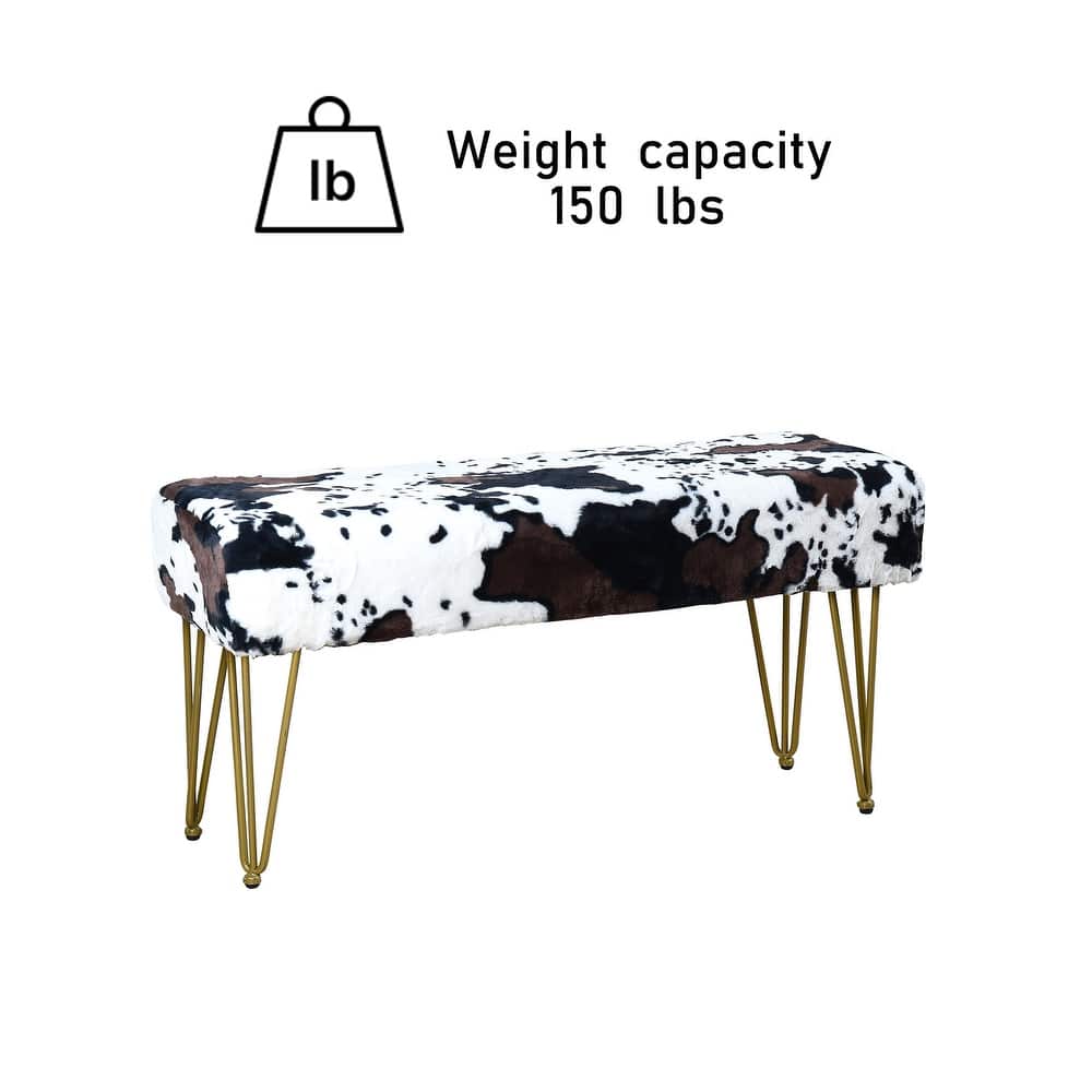 Home Soft Things Cow Flower Type Ottoman Bench with Gold Metal Legs