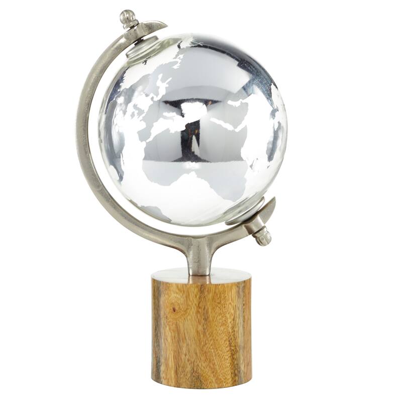 Gold or Silver Wood Globe with Brown Base