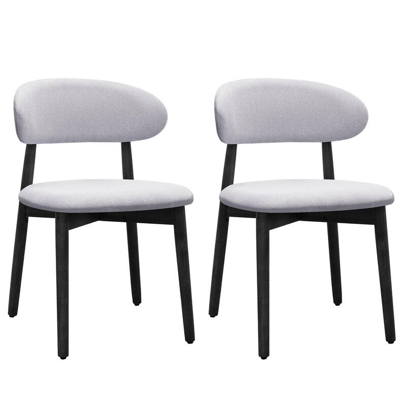 Cotton-Linen Fabric Upholstered Dining Chair with Black Solid Wood Legs, Armless Chair Set of 2 for Kitchen, Living - Blue