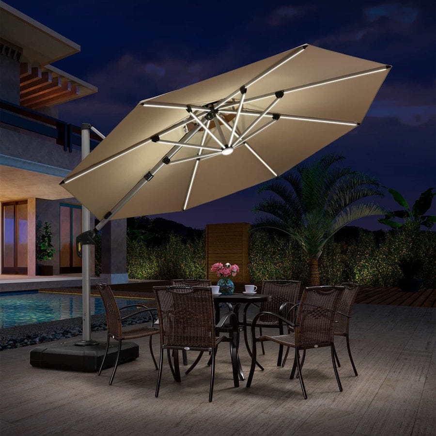 PURPLE LEAF Double Top 10/11/12ft Round Outdoor Patio Cantilever Umbrellas with Lights