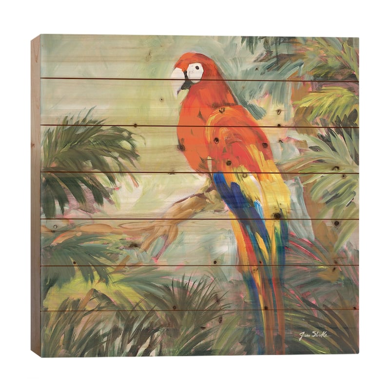 Parrots at Bay I Print On Wood by Jane Slivka - Multi-Color - 26x26x1.5