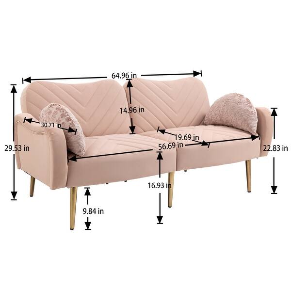 Mid Century Modern Velvet Loveseats Sofa with 2 Bolster Pillows, 65 ...