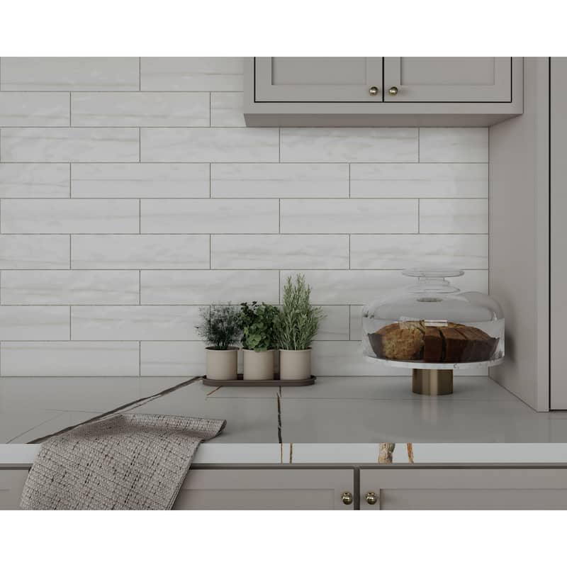 Alpine 3 in. x 12 in. Blanc Gloss Glazed Ceramic Subway Wall Tile
