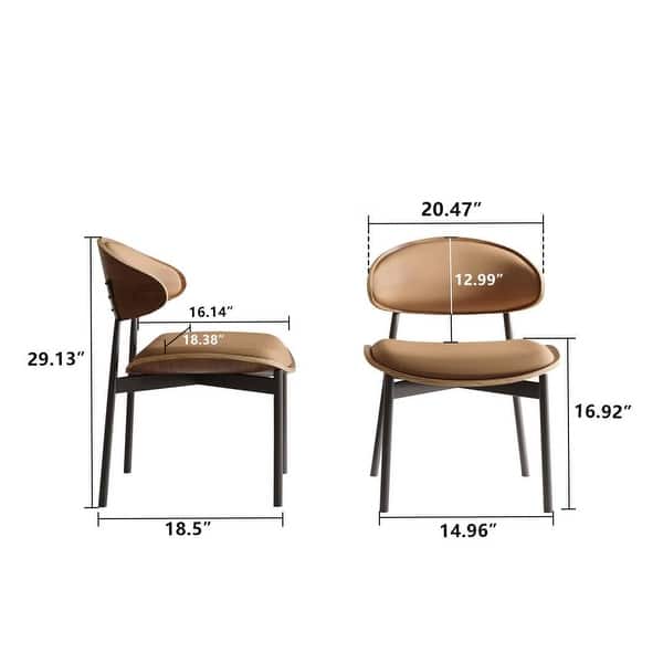 dimension image slide 0 of 2, Modern Dining Chair 2 Piece Set Ergonomic Foam-Padded Chairs with Curved Backrest - 18.5"Wx18.5"Dx29.13"H