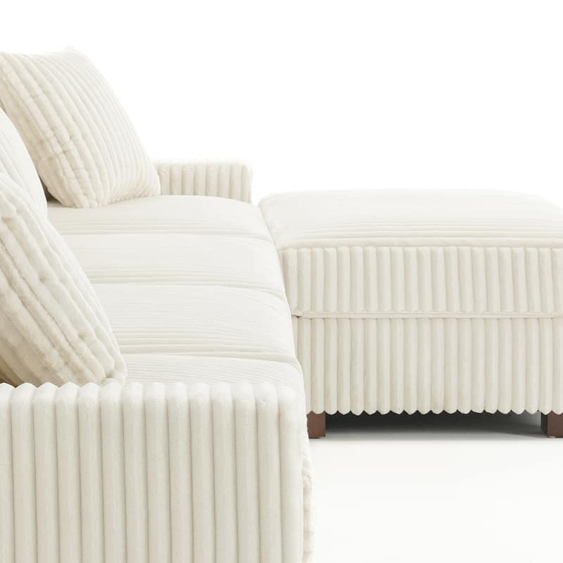Anne 150" W Upholstered Plush Corduroy Modular Sectional Sofa