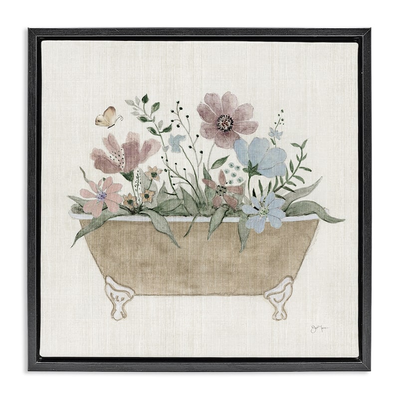 Stupell Cottage Florals in Bathtub Framed Floater Canvas Wall Art Design By Janet Tava - 25 x 25 - Black