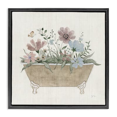 Stupell Cottage Florals in Bathtub Framed Floater Canvas Wall Art Design By Janet Tava