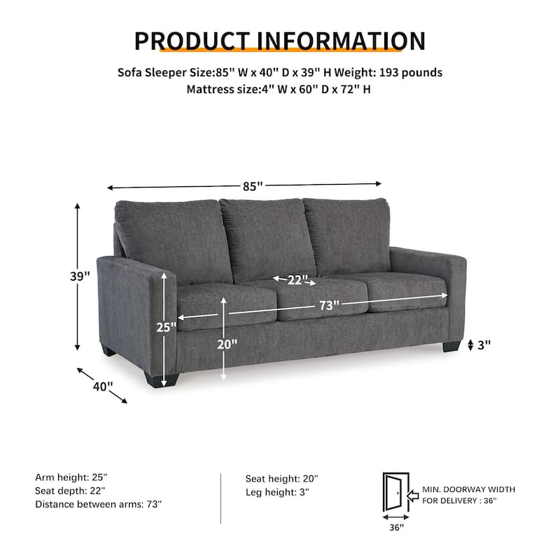 Signature Design by Ashley Rannis Pewter Queen Sofa Sleeper - 85"W x 40"D x 39"H