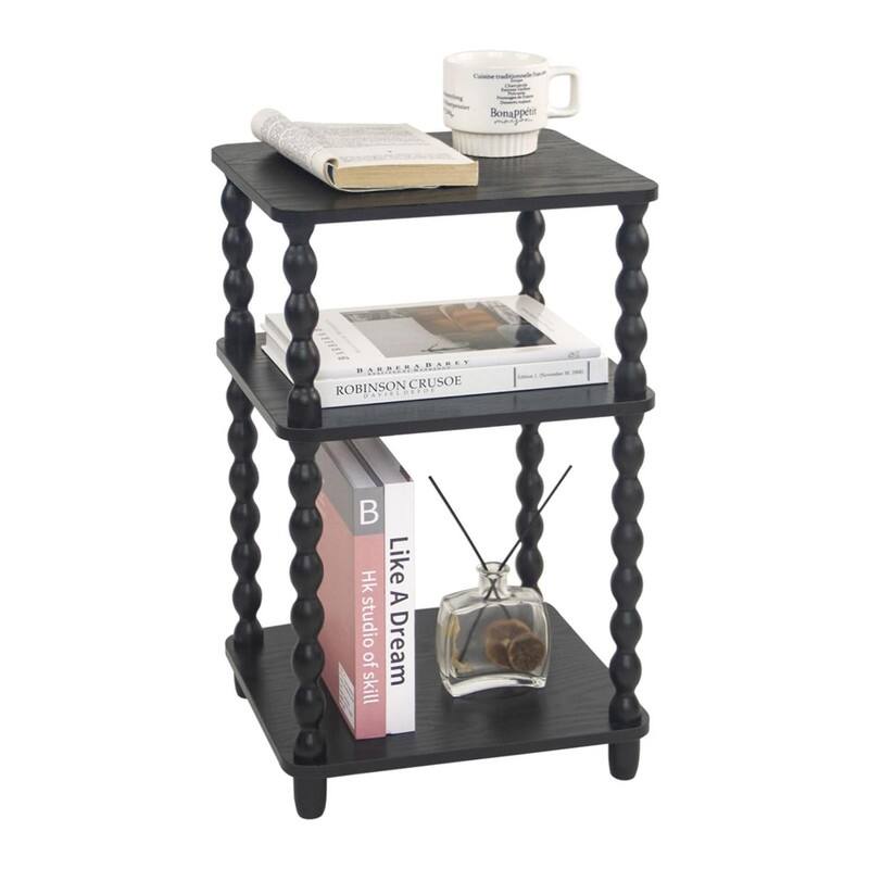 Small End Table with Storage Shelf Vintage Nightstand Bedside Table - Black