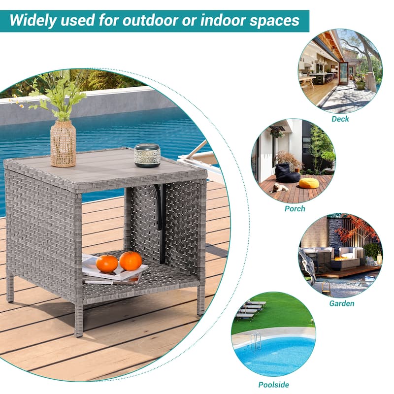BONOSUKI Outdoor Patio PE Wicker All-Weather Square Coffee Table