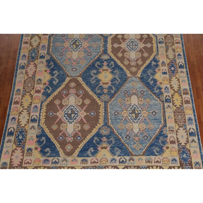 Hand Knotted Oriental 100% Wool Carpet Transitional Geometric Navy Blue & Blues Oushak Area Rug - 10' 9'' X 8' 4''