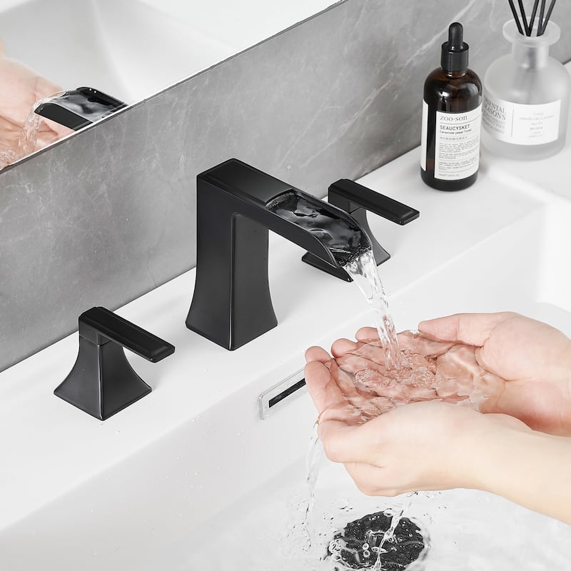 Double Handle Three-Hole Bath Waterfall Faucet with Drain