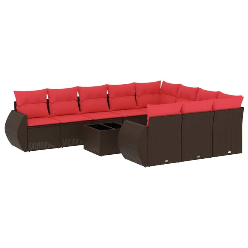 vidaXL 10 Piece Patio Sofa Set with Cushions Grey Poly Rattan - 24.4" x 24.4" x 27.2"