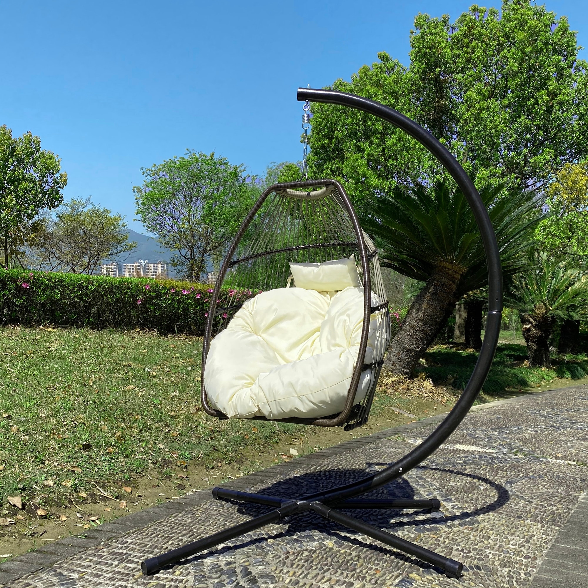 Outdoor Patio Rattan Swing Hammock Egg Chair With C Type Bracket