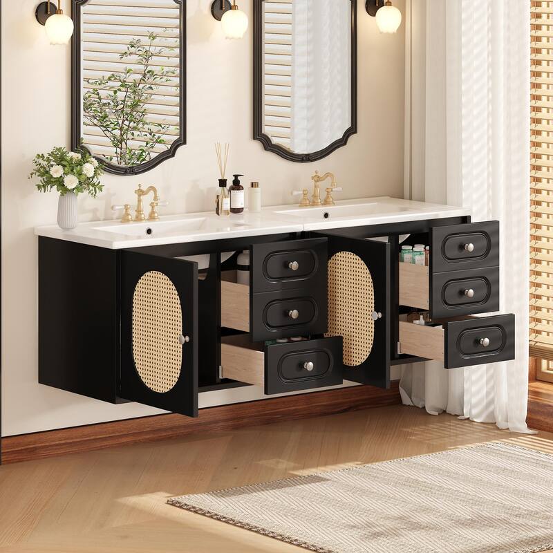 Mid-Century Modern 30" Wall Mounted Bathroom Vanity with Storage