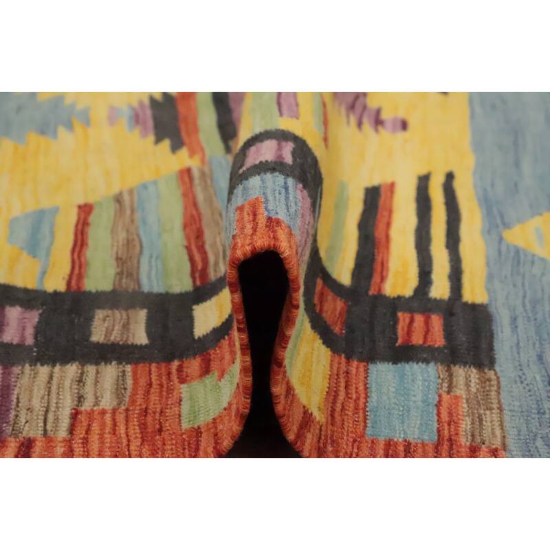 Hand Woven Oriental 100% Wool Carpet Southwestern Tribal Yellow & Gold Kilim Area Rug - 6' 2'' X 4' 0''