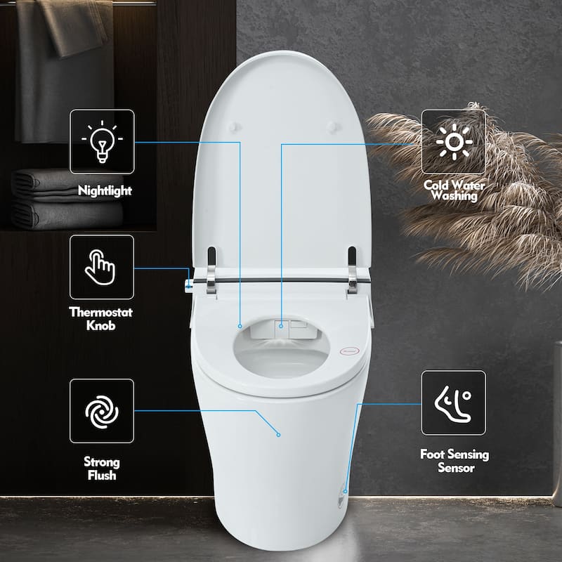 Smart Toilet Bidet Combo with Self-Cleaning Nozzle,Upmarket Compact Dual Flush Toilet 1/1.28 GPF,