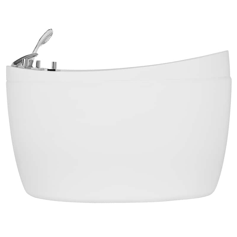 Japanese style 59 in. Acrylic Deep Soaking Freestanding Bathtub with Faucets and Integral Seat
