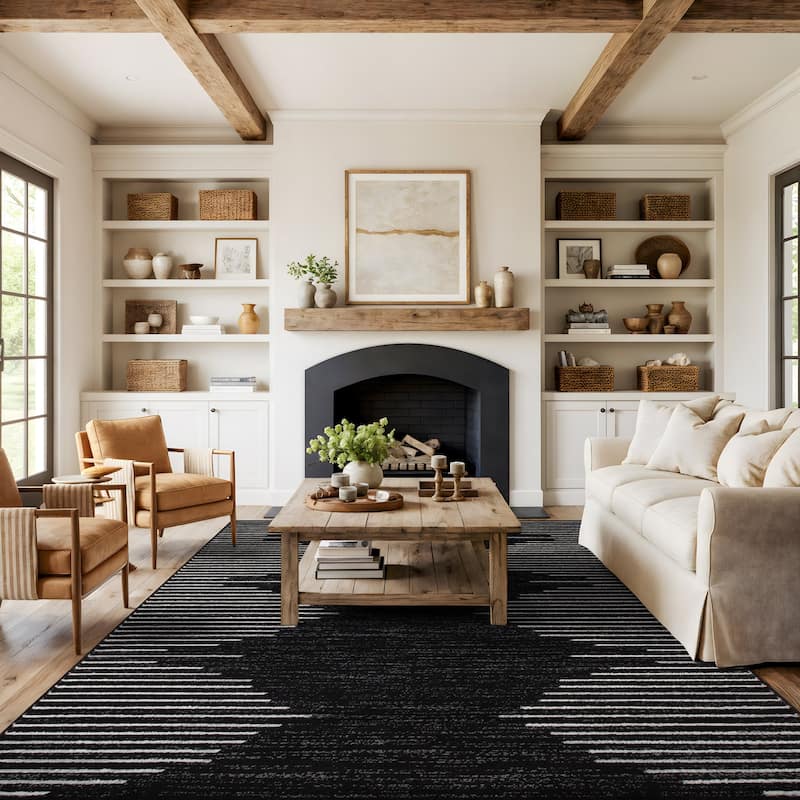 Bohemian Stripe Area Rug - 8' x 12' - Black