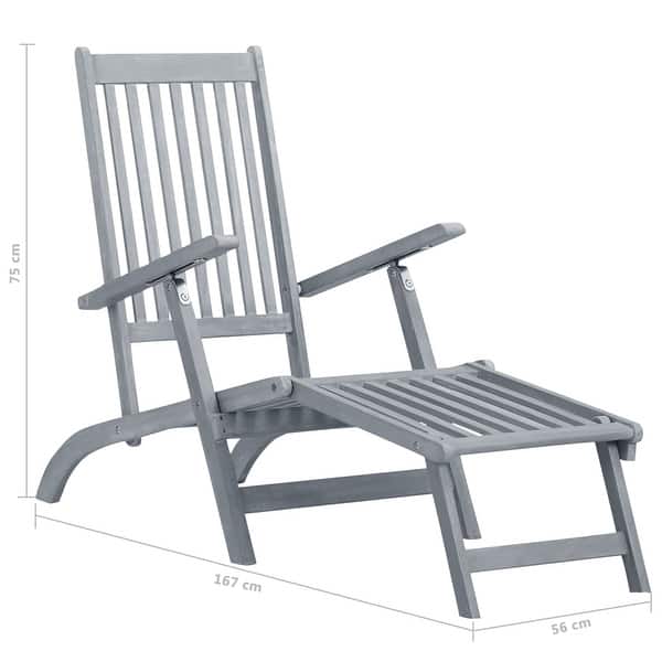 vidaXL Patio Deck Chair with Footrest and Cushion Solid Acacia Wood