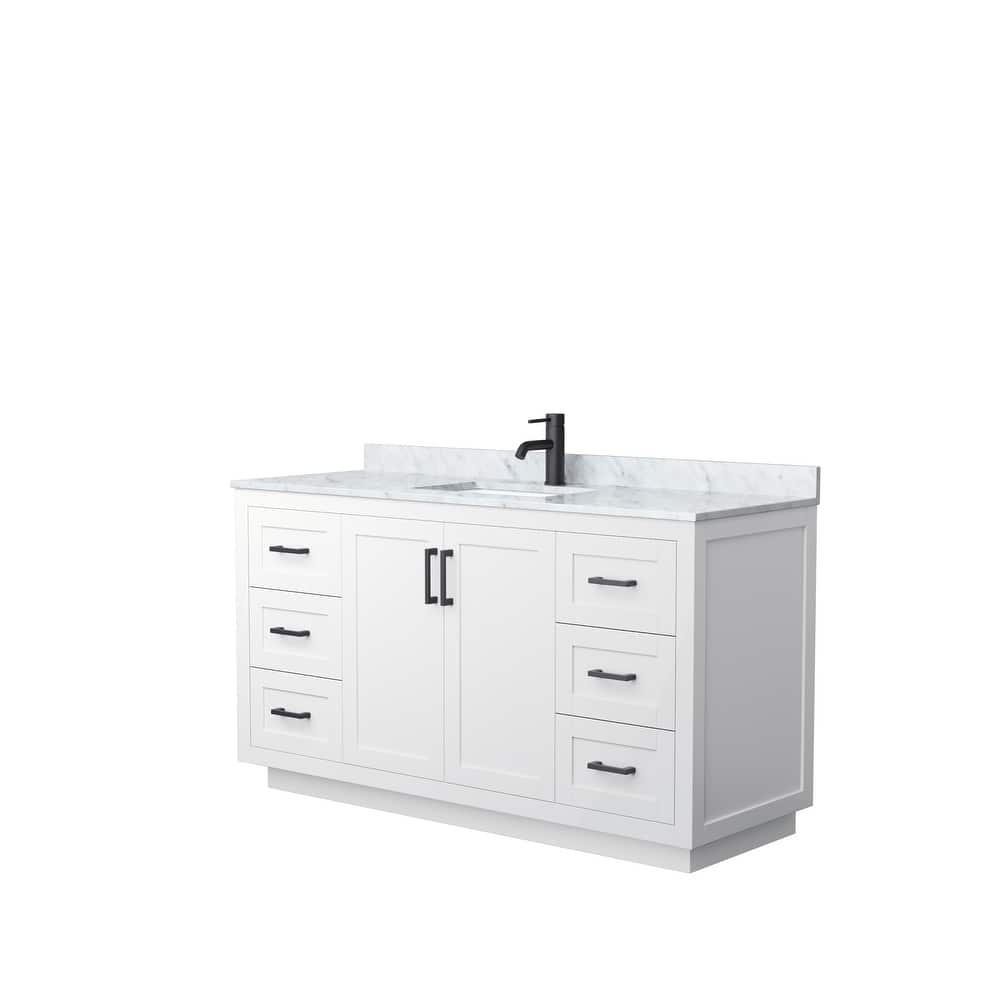 Miranda Single Vanity Set, White Carrara Marble Top, No Mirror