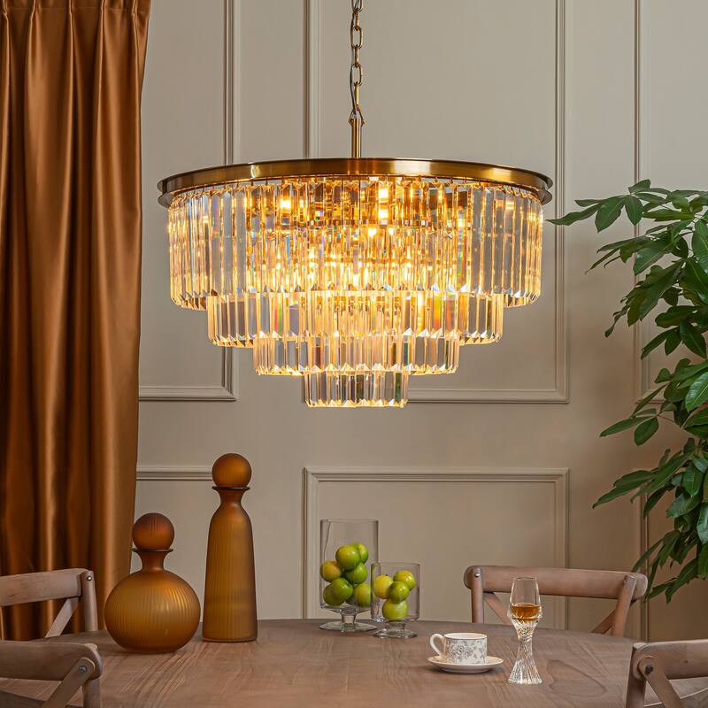 8-Lights Mid-Century Modern 4-Tier Round Fringe Crystal Chandelier - W31.5"