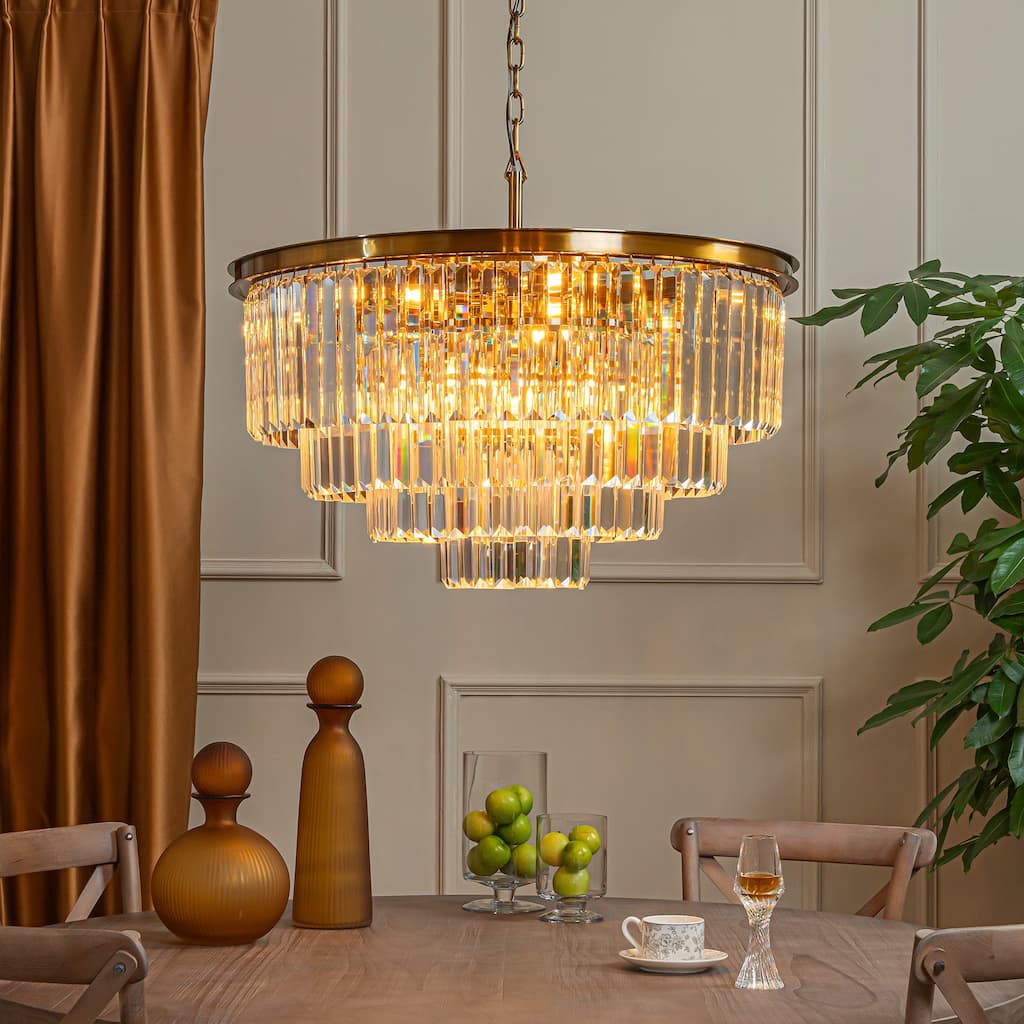 8-Lights Mid-Century Modern 4-Tier Round Fringe Crystal Chandelier - W31.5"