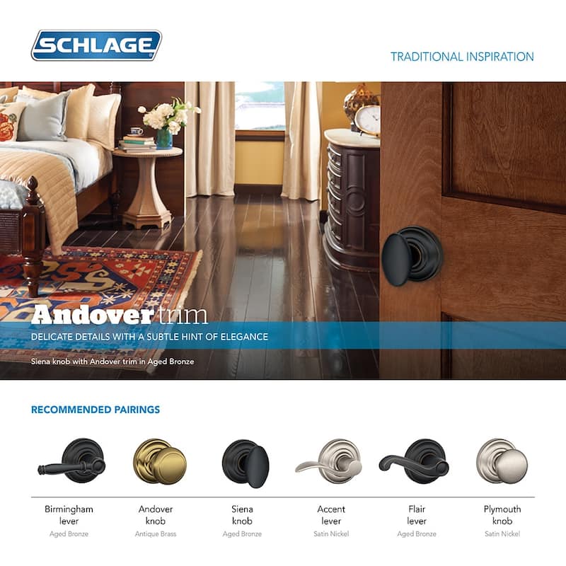 Schlage Andover Privacy Door Knob Set with Decorative Andover Trim
