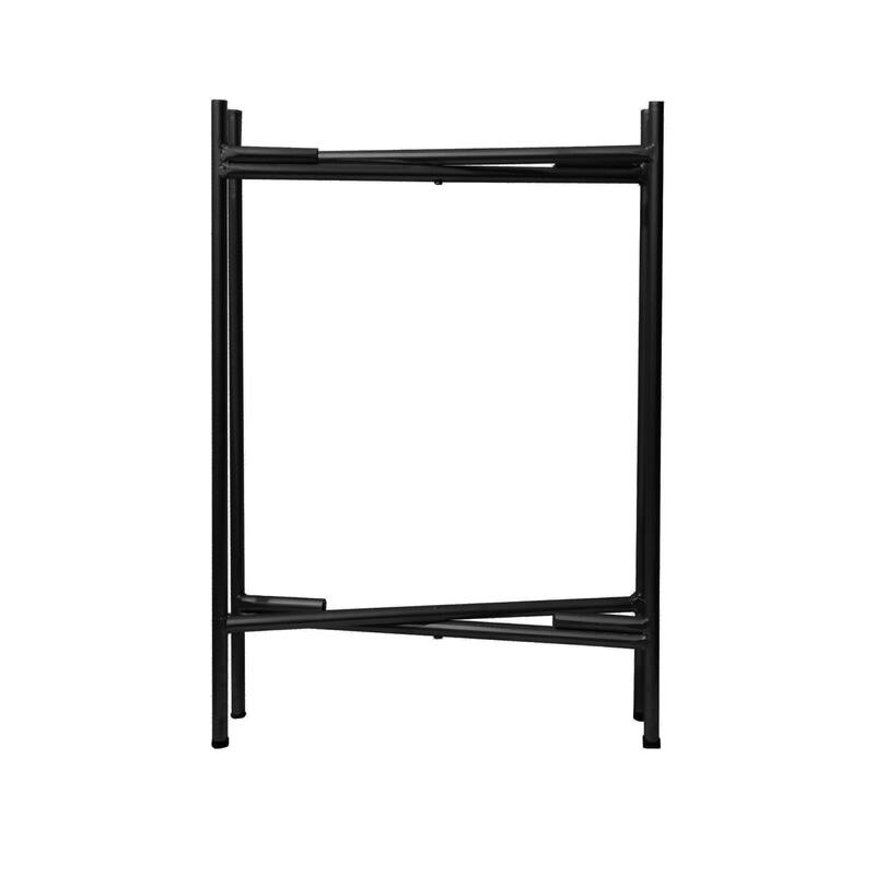 Vica 15 Inch Modern Side End Table, Metal Round Tray Top Foldable Legs, Black