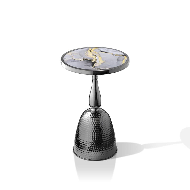 DH LUX Modern 16-inch Metal Round End Table with Pedestal Base by Denhour