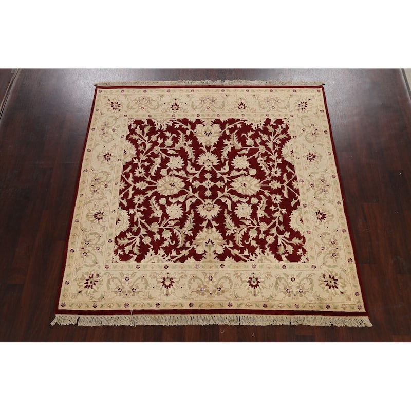 Vegetable Dye Floral Agra Oriental Area Rug Hand-knotted Wool Carpet - 7'1" x 7'1" Square