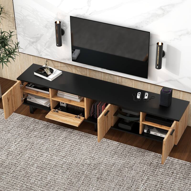 Modern TV Stand with 4 Cabinets Media Console Table for TVs up to 80", Entertainment Center with Drop Down Door