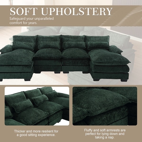 Chenille Upholstered U-Shaped Living Room Sectional Sofa With Wooden Legs
