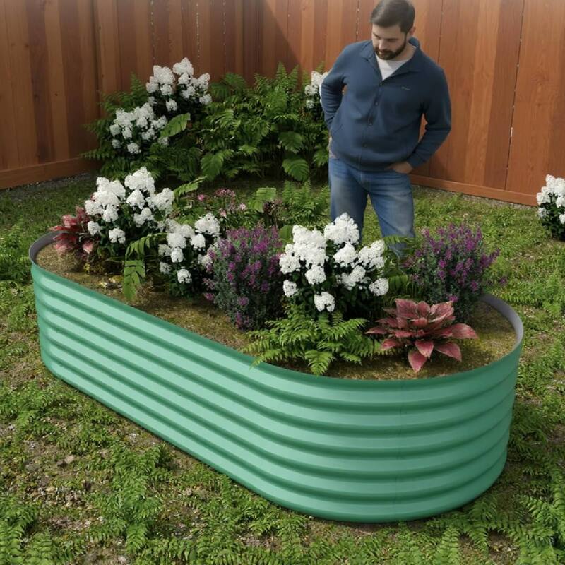 8x4x1.5ft 2Pcs Galvanized Raised Garden Bed Planter Boxes Outdoor, Green for Vegetables, Fruits, Flowers, Herbs - N/A