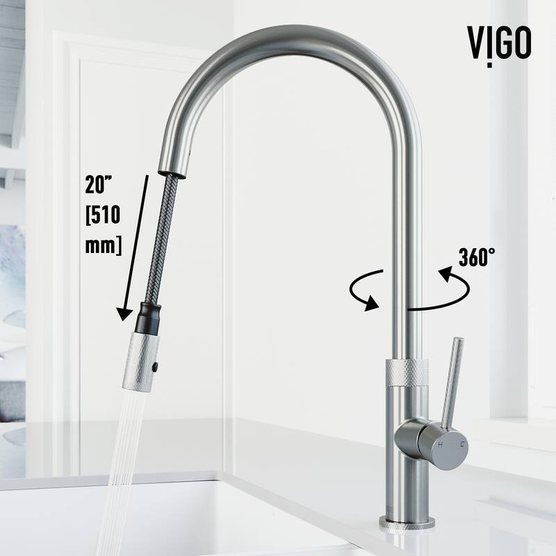 VIGO Bristol 19" H Single Handle Pull-Down Sprayer Kitchen Faucet