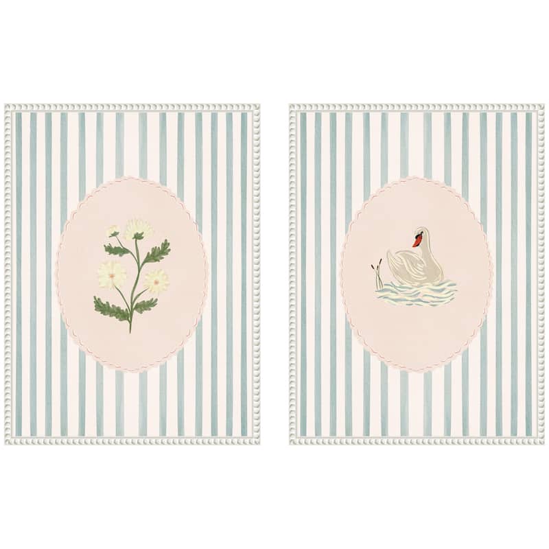 Kate and Laurel Striped Heritage 2 Piece Framed Canvas Wall Art Set by Nikita Jariwala - 2 Piece Set 18x24 - White