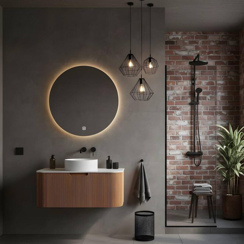 Wall Mounted Bathroom with White Round Ceramic Basin and Drawer