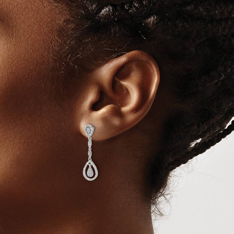 Curata 14k White Gold Diamond Long Drop Dangle Earrings - 28x7mm Wide