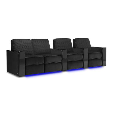 Valencia Naples Prestige Premium Parisian Velour & Piano Wood Home Theater Seating Power Recliner Row of 4 Loveseat Left Raven