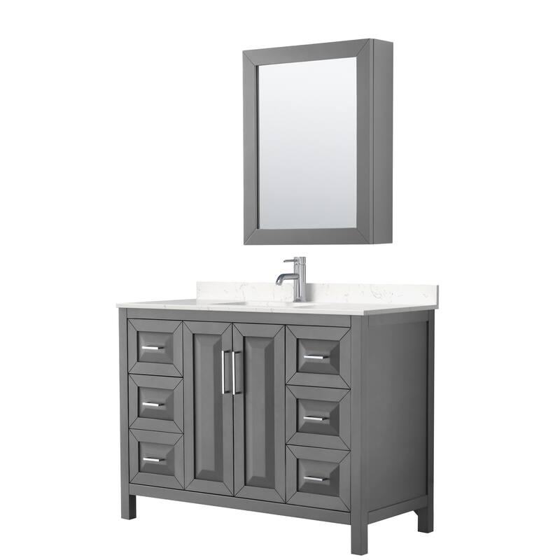 Wyndham Collection Daria 48" Free Standing Single Basin Vanity Set - Dark Gray / Carrara Cultured Marble Top / Polished