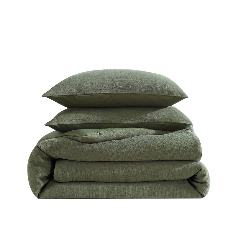 Vera Wang Carved Lines Reversible Green Duvet Cover Set