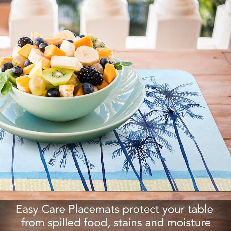 Laguna Palms 4 Pack Reversible Easy Care Flexible Plastic Placemats Made in The USA BPA Free Easily Wipes Clean