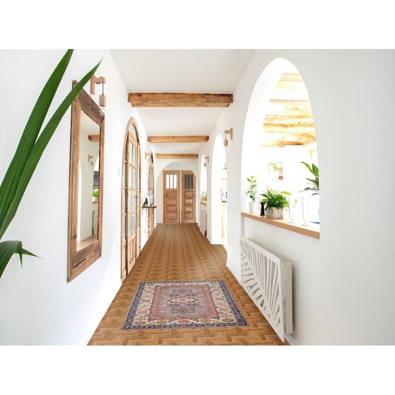 Geometric Brown Kazak Foyer Rug Hand-Knotted Wool Carpet - 2'9" x 4'1"