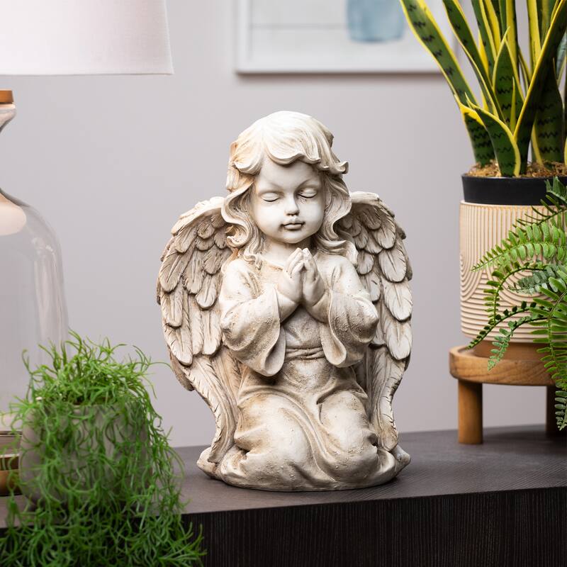 Kneeling Praying Cherub Statue - 14" - Beige
