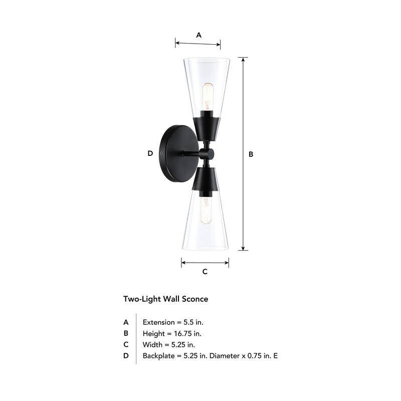 Norro 5.25 in. 2-Light Matte Black Modern Wall Sconce Light