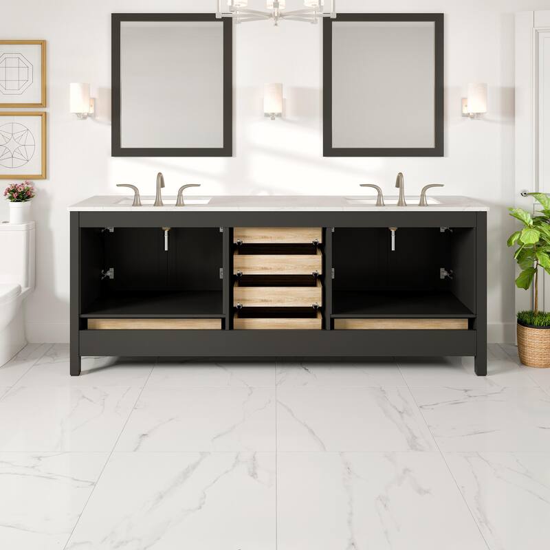 Aberdeen 84"W x 22"D DS Bath Vanity with Carrara Quartz Top