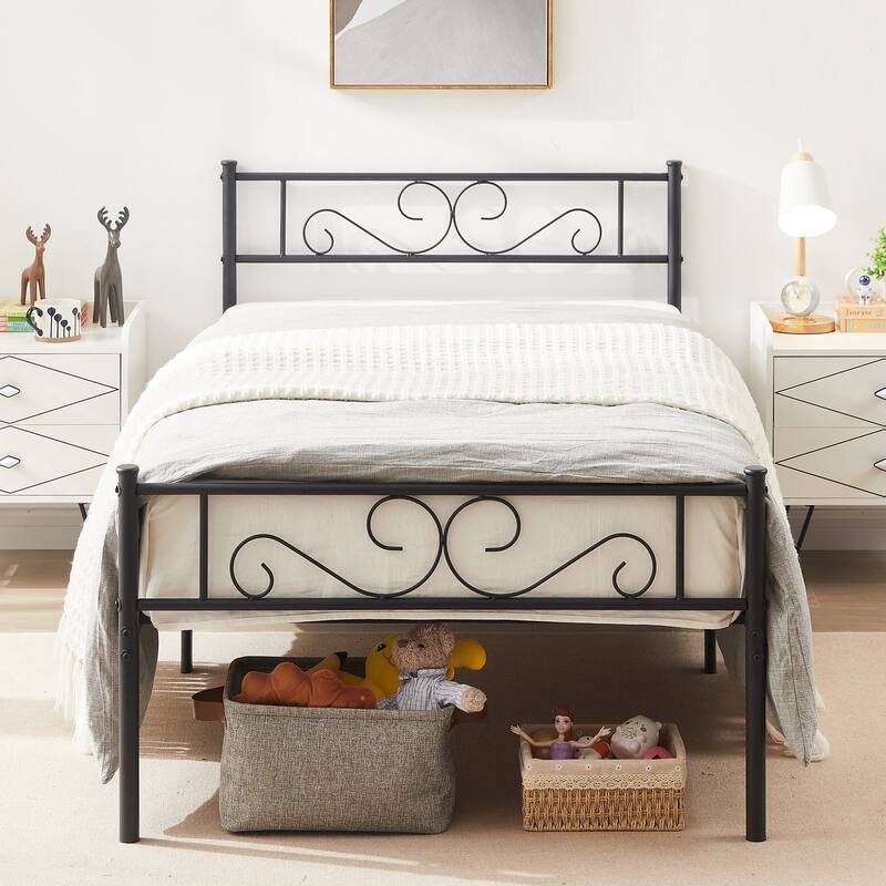 VECELO Kids Bed Frame Set of 2, Metal Bed Frame with Headboard, Twin Size Platform Bed