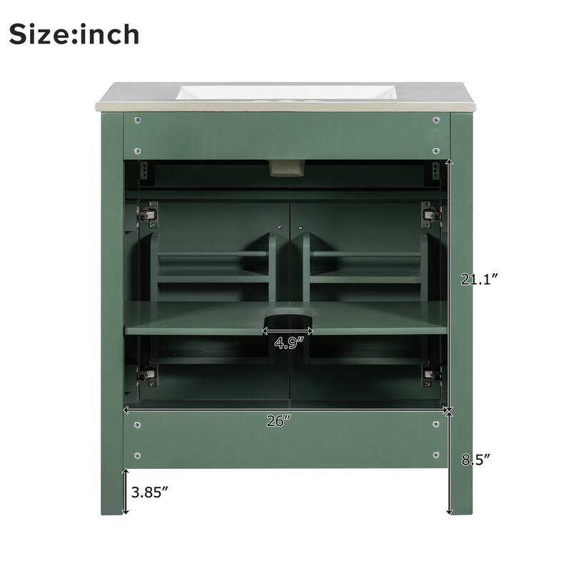 30-Inch Bathroom Vanity with Ceramic Sink, Soft-Close Doors, Shelf & Drawer - Modern Freestanding Cabinet