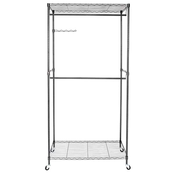 slide 2 of 8, Closet Organizer Garment Rack Clothes Hanger Home Shelf Black